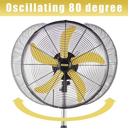 HiCFM 20 inch High Velocity Pedestal Oscillating Fan - UL Safety Listed | 5000 CFM Fan with Powerful 1/5 Motor, 9ft Power Cord, Oscillation, Metal Body with Wheels for Garage, Commercial, Industrial - size: 20 inch