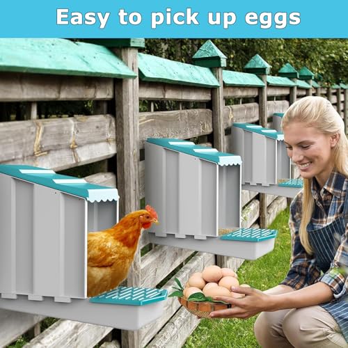 Chicken Nesting Boxes, 10 Hole Laying Boxes,2 Nest Mat, Plastic Roll Away Chicken Nest Box, Egg Roll Out with Perch Eggs Protected Collection Area, Poultry Modular House Egg Coop Nest Perch - size: Green 10 pack