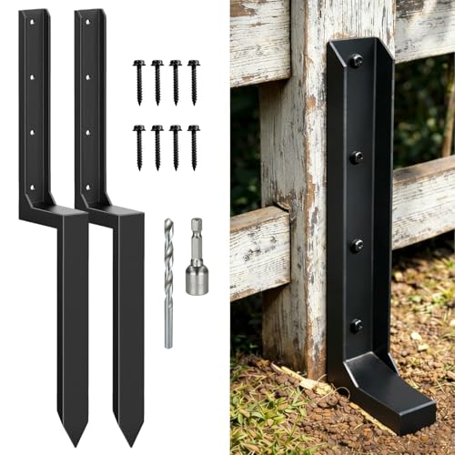 Fence Post Repair Kit Heavy Duty – Thickened Steel Fence Post Anchor Ground Spike, Fence Repair Kit Quick Fix Broken/Leaning Wood Fence Posts, Wooden Fence Post Stabilizer Stakes (2 Pack, Black) - color: 2 , Black