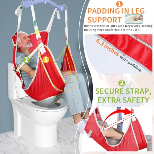 EZ Assistive Patient Lift Sling with Commode - Patient Lifting Slings for Transfer - Medical Full Body Straps for Elderly, Disabled,Nursing,Caregiver - SWL 500 lbs (Medium-Red-1 PC) - size: Medium-Red-1 PC