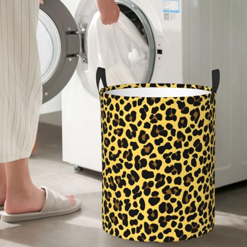 Laundry Basket Golden Leopard Print Collapsible Large Capacity, 63L Dirty Clothes Basket Durable Lightweight Hamper With Handles Ideal For Clothes,Toys Home Organization19.6 * 15.7in - color: leopard