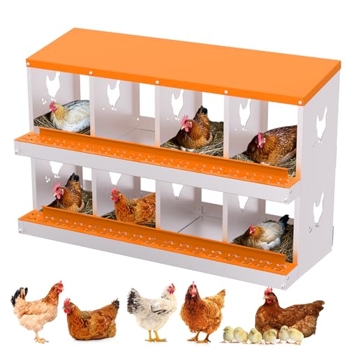Garvee Chicken Nesting Box, 8 Compartment Nesting Boxes for Chickens, Easy to Clean and Install, Chicken Laying Boxes for Chicken Coop to Protect Eggs, Orange - color: orange, size: 8 holes