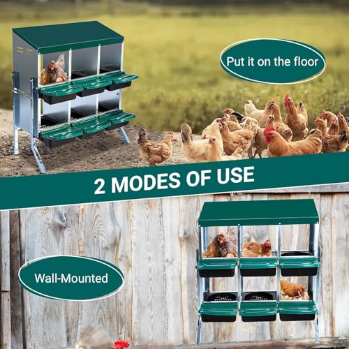 Chicken Nesting Boxes,6 Compartment Nesting Boxes for Laying Eggs with Legs,Wall Mount Poultry Roll Away Chicken Laying Boxes,Easy Egg Collection,Cleanable Pull Out Hen Roosting Boxes