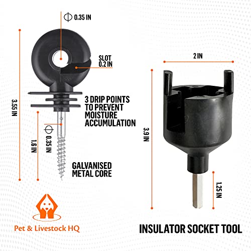 Electric Fence Insulators Screw-in Wooden Posts - Suitable for Polytape Polywire Tape Rope Electric Wire