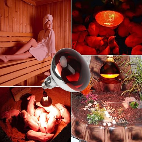 2 Pack 275W Infrared Heat Bulbs Red Heat Lamp Glass for Food Service Brooder Bulb Chicks Pet Bathroom Heat Bulb 110V E26 Base Sauna Light Therapy Use Flood Light Heat Lamp Bulbs
