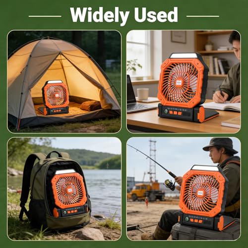 Solar Fan, Solar Powered Fan, Solar Fans For Outside ,Camping Fan, With 2 Charging Modes, 4-Speed Wind & 3-Gen Led Light, Portable Rechargeable Ventilador Recargable For Outdoor Travel & Home(Orange)