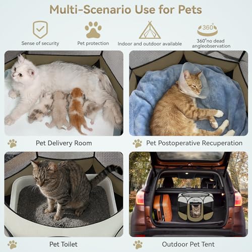 Siedihit Dog Cat Playpen, Small Puppy Pet Playpen, Dog Crate Tent Cage | Indoor/Outdoor, Portable Pop Up Dogs Kennel Playpen with Carrying Case for Dogs/Cats/Rabbits(Khaki, Small ) - color: Khaki