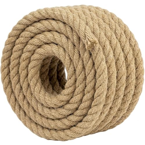 Natural Jute Rope (3/4 Inch x 25 Feet) Thick Hemp Rope Twisted Manila for DIY Crafts, Deck Railings, Hanging Swing, Nautical Decorating - size: 3/4 Inch x 25 Feet