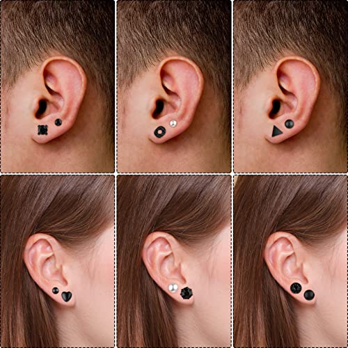 BBTO 24 Pairs Stud Earrings, Crystal Pearl Ear Stud for Women | Earrings, Alloy and Gold, Sliver Gold Black, for Men Women Loved Ones and Friends - color: Black