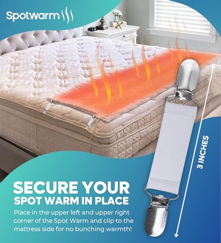 3” Bed Clip for SpotWarm, Adjustable Strap for Spot Warm King and Queen Bed Warmer, Use in Upper Two Corners to Keep Spot Warm in Place. Length 3” and Stretches, Includes - 1 Pair White - size: 3 inches