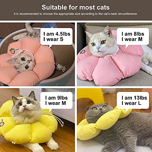 HiDREAM Cat Cone Collar,Cute Waterproof Elizabethan e Collar for Cats,Anti-Bite Lick Wound Healing Safety Cat Recovery Collar,Yellow Flower All-Season Style - color: Yellow flowers, size: Small
