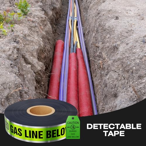 1000 Feet Caution Buried Gas Line Below Green/Black Print Safety Tape with Above-Ground Caution Tag, 2 Inch x Foot 5 Mil, Detectable 2-Inch - style: Caution Buried Gas Line