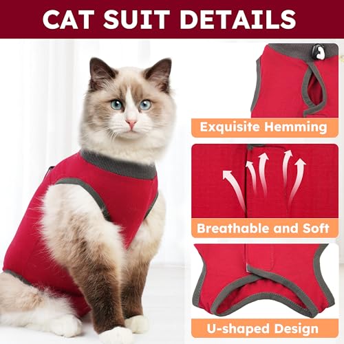 Hpetppy Cat Recovery Suit, Breathable Cat Surgery Recovery Suit Female, Kitten Onesie for After Surgery Spay Surgical Abdominal Wound Skin Diseases Cone of Shame Alternative (Red,S) - color: Red, size: Small