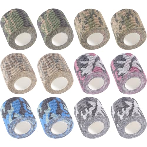 IndigoCase 12 Pack Self Adhesive Bandage Wrap 2 Inch x 5 yd Elastic Tape | CAMO-MIX Color Elastic Bandage Wrap, Vet Wrap, Small Bandage for Kids, Fingertip, Wrist, Dog, Pets - color: Camo-mix, size: 2 Inch - 12 Pack