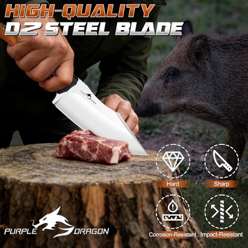 Purple Dragon Outdoor Knife for Skinning - Drop Point Skinning Knife Orange | Forged from a Single Piece of D2 Steel, Full Tang G10 Handle, Gift Box - size: 4.9 inch