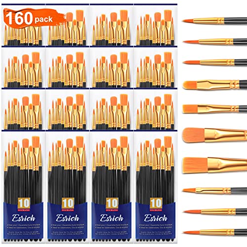 ESRICH 160PCS Paint Brushes, Paint Brush for Acrylic Painting | Artist Paintbrushes for Oil Watercolor, Body Face Rock Canvas, Small Paint Brushes for Kids, Black - color: Black, size: 160