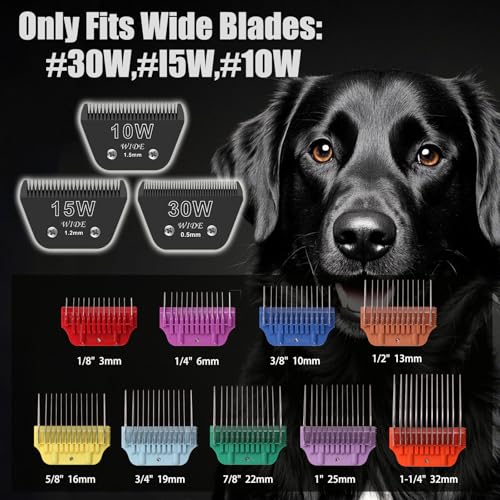 Dog Stainless Steel Wide Clipper Attachment Guard Comb Set for A5 Series | Include Black 10W/15W/30W Wide Clipper Blade & Dog Stainless Steel Wide Clipper Attachment Guard Comb Set(12-Piece) - color: 9 COMB+3 BLACK BLADE