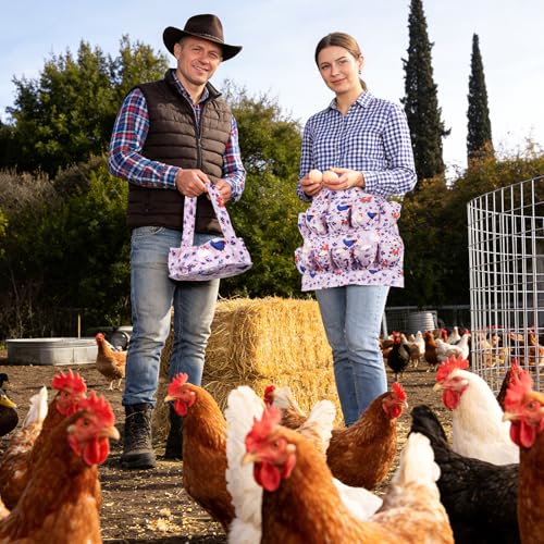 Egg Collecting Apron and Basket Set (2 Pack), Chicken Egg Collector with 12 Deep Pockets and 7 Pockets Basket for Hands-Free Harvesting, Farm Fresh Eggs, Backyard Chickens, Durable Poultry Accessories