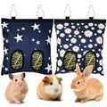 Upgraded Rabbits Hay Feeder Bag for Bunny, Guinea Pigs, Chinchillas - Hanging Washable 2-Hole Hay Dispenser with 600D Oxford Fabric, Small Animal Cage Accessories （Blue Star and Blue Daisy） - color: Blue Star and Blue Daisy