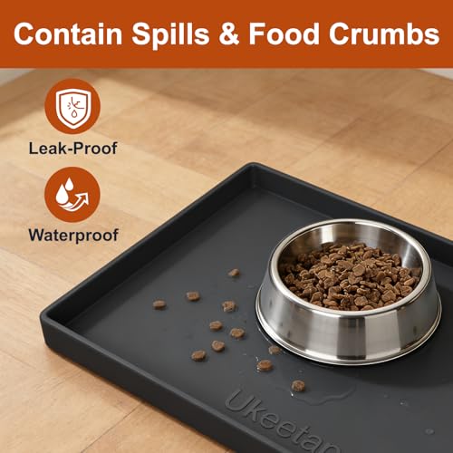 19" x 12" Extra Thick Silicone Mat Waterproof with Raised Edge, Black | BPA-Free Non-Slip Dog & Cat Food Mat, Feeding Mat for Food and Water Bowls, Spill Proof Mat to Protect Floors - color: Black, size: 19"L x 12"W