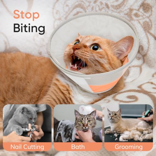 Supet Soft Cat Cone Collar to Stop Licking, Breathable Mesh Cone with Waterproof Liner Recovery Collar, for Kitten and Large Cats, Comfortable Alternative for Spay Neuter Grooming, S, Vibrant Orange - color: Vibrant orange, size: S