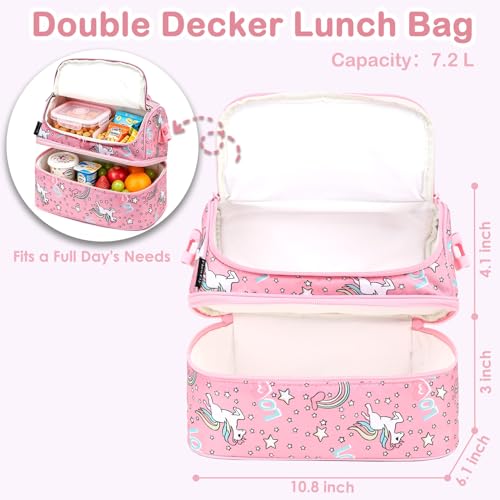 FlowFly Double Decker Cooler Insulated Lunch Bag Large Tote for Boys, Girls, Men, Women, With Adjustable Strap (Red-Unicorn) - color: Red-Unicorn