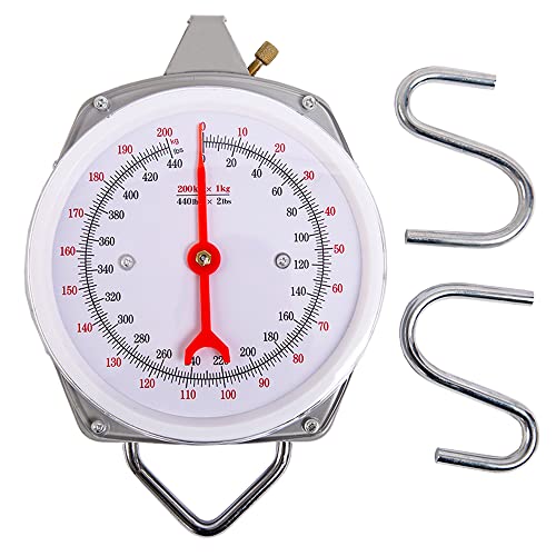 Spring Hanging Dial Scale,440lbs Industrial Hanging Scale,Spring Mechanical Hanging Scale for Kitchen Fishing,Mechanical Luggage Scale