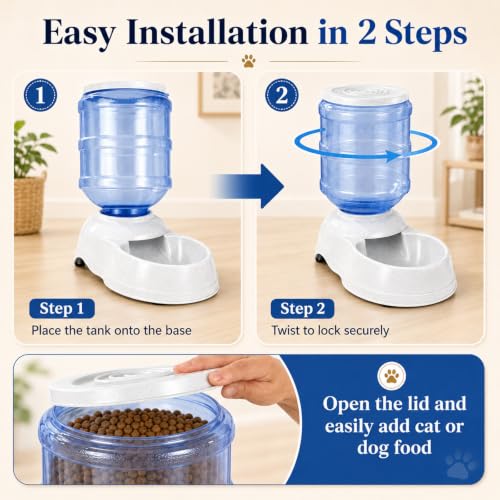 Automatic Dog Feeders - 3 Gallon Capacity Gravity Food Dispenser for Large Dogs and Cats - size: 3 Gallon Feeder