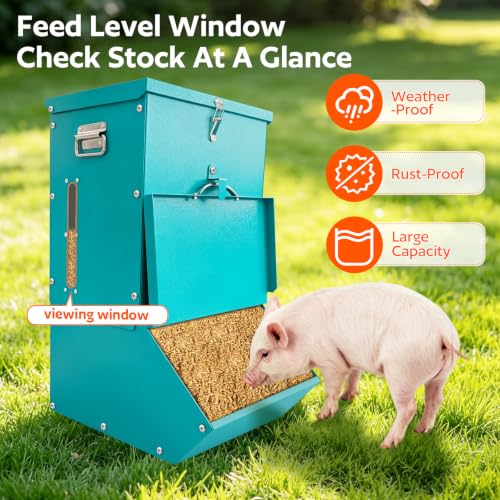 Single Door Hog Feeder, 2.2 Bushel Capacity Pig Feeder | Heavy Duty Galvanized Steel Piglet Feeder Suitable, Pig Trough Feeder for Pig Farms, Agricultural Operations & Pig Pens - size: 2.2 Bushel