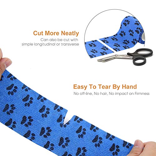 Vet Wrap Cohesive Bandages Bulk Self Adhesive Bandage Wrap Self Adherent Wrap Non-Woven for Dogs Pet Animals & Ankle Sprains & Swelling (3 Inch Blue Claw) - color: 3 Inch Blue Claw