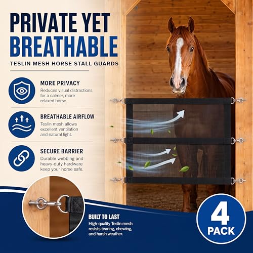 Zonon 4 Pack 29" x 20" Breathable Mesh Stall Guards for Horses | Small Stall Door Barrier with Adjustable Straps and Hardware, Mini Gate Guard for Pony, Foal, Barns and Stables