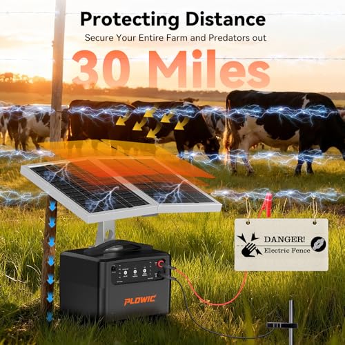 Solar Electric Fence Charger for Livestock: 30 Miles Solar Fence Charger, 12KV 1.5J Output Electric Fence Energizer with 12000mAh Battery, 15W Solar Panel, IP65 Waterproof for Poultry Garden
