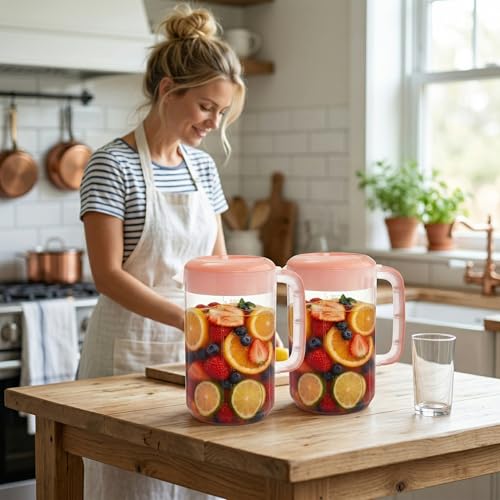2 Pack 1 Gallon Plastic Pitcher with 3 Ways Lid, Large Gallon Water Ice Tea Pitcher with Handle Measurement for Party Outdoor, Freezer/Dishwasher Safe, BPA Free