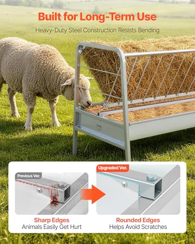 VEVOR Livestock Hay Feeder, 2 in 1 Grain & Hay Feeder, 80-Gallon Capacity, 57.9" Long Goat Pasture Feeding with Deeper Feeding Pan, Heavy Duty Steel Grain Holder for Sheep Sheds, Farms, Horse Barns - size: 57.9 x 27.6 x 34.1 in