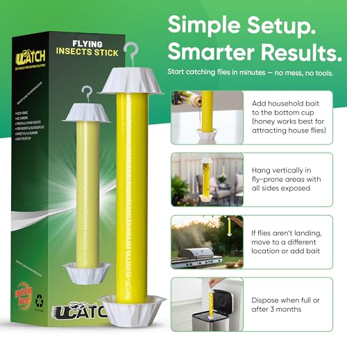 Sticky Fly Trap Indoor & Outdoor Pack of 8 | Hanging Fly Stick for Gnats, Flies, Wasps, Mosquitoes & Other Flying Bugs | Fly Trap Sticky | Fly Catcher Indoor | Flying Insect Trap Rolls | Ucatch