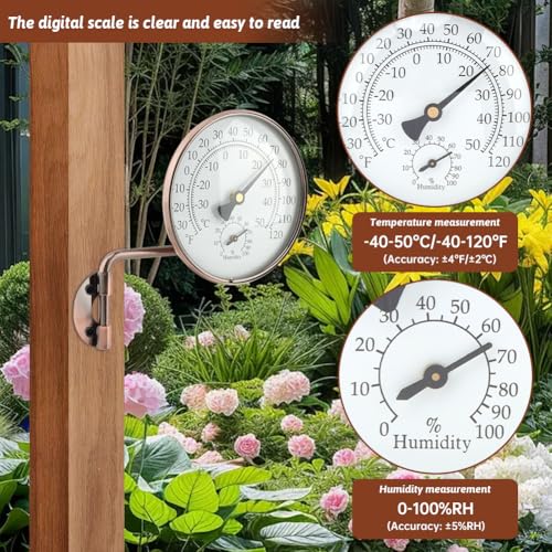 4 Inch Brass Outdoor Thermometer, Swivel Indoor Outdoor Thermometer Hygromete, Analog Temperature Gauge for Patio, Garage, Greenhouse, Garden, Wall