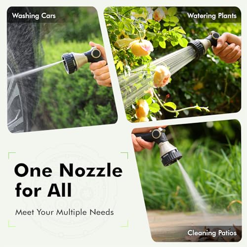 RESTMO Water Hose Nozzle Heavy Duty, Adjustable Hose Sprayer Thumb Control | Premium Zinc Alloy, 8 Adjustable Spray Patterns, Flow Control, TPR Rubberized, Ideal for Plants & Lawns, Cars & Pets, Black - color: Black