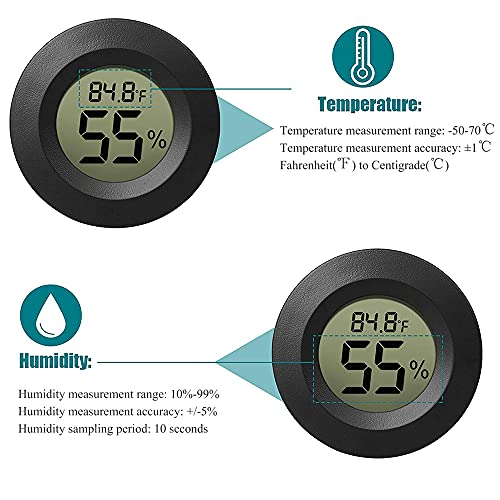 6-Pack Mini Hygrometer Thermometer Digital LCD Monitor Indoor/Outdoor Humidity Meter Gauge Temperature for Humidifiers Greenhouse Reptile Fahrenheit(℉)/ Celsius(℃)