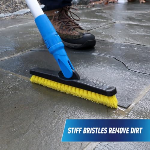 Unger Professional Lock-On Multi-Angle Wash Brush, Grout Brush and EZ Extend Pro Telescopic Pole for Outdoor Cleaning, Adjustable 5 FT Pole Extends Reach