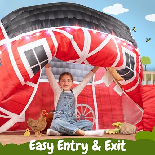 W&O Farmhouse Barn Inflatable Fort with Lights & Sound - Fan Not Included | Farmhouse Barn Aerodome with LED Lights, Farm Sound Button, Easy Entry/Exit & Barnyard Play. Great Gift, Ages 3-12 - color: Country Barn