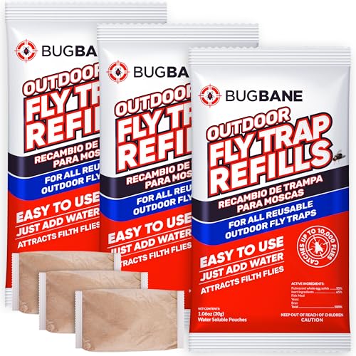 Fly Bait Fly Trap Refill Packets 3x1oz. Non Toxic Dissolvable Granules Work with All Reusable Flies Traps Outdoors Attractant. Flies Trap Bait Magnet Ranch Flytrap Outdoors. Cebo para Moscas - size: 3pack