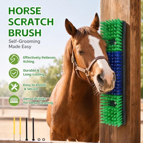 Livestock Scratch Brush for Cattle, Horses, Goats, Cow, Durable Scratching Brush, Massage Grooming Tool for Healthy Coat, Relieves Itching, Easy Install on Fence Posts(2pcs, Green) - color: Green, size: 2Pcs