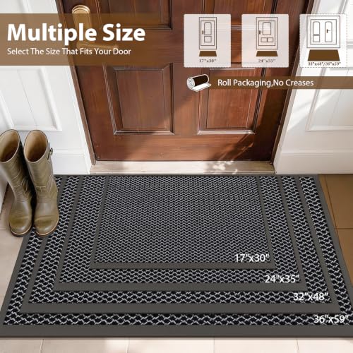 Front Door Mat Outside Entrance Entry Welcome Doormat 32"x48" Gray Large | Heavy-Duty Dirt Trapper Non Slip Rubber Entrance Doormats for Entryway Porch Garage 3D Mesh Stain Resist All Season & Weather - color: Grey, size: 32"x48"