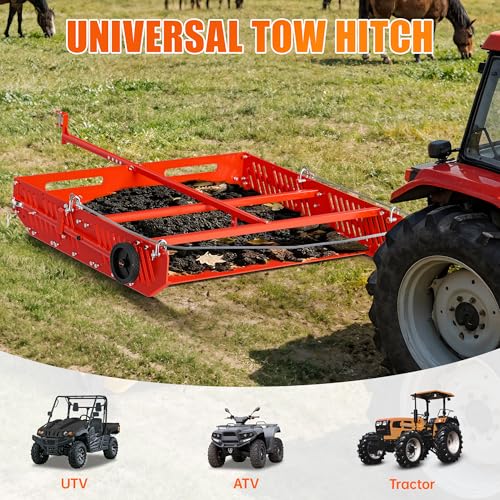 Red Horse Manure Scoop Tow Behind, 2-in-1 Tow Behind Manure Collector & Horse Paddock Cleaner, Pull Behind Pasture Manure Scoop for ATV UTV Tractor, Heavy Duty Horse Pasture Cleaner Yard Sweeper