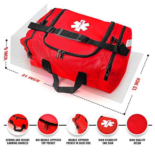 ASA TECHMED Large EMT First Responder Trauma Medical Bag Empty for Home 21x12x9 Inches, Office, School, EMTs, Paramedics, First Responders, Red - color: Red