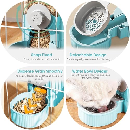 Hanging Cage Auto Small Pet Feeder Waterer Set for Puppy Cats, Blue | 1.2L Self-Feeding Feeder, 0.52L Waterer Set, Non-Spill Auto Gravity Kennel Feeding Station For Puppy Cats Rabbit Ferret - color: Sky Blue
