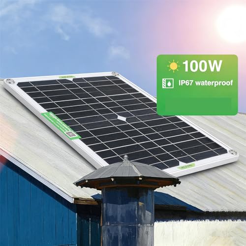 Pomya 100W Solar Fan Kits for Ventilation, 13.5 Inch Solar Powered Exhaust Fan with Monocrystalline Silicon Solar Panels for Greenhouse, Camping