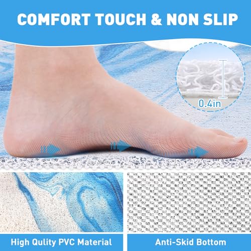 Square Shower Mat Non Slip: 32 x 32 Inch Extra Large Shower Mats with Drain Hole in Middle - PVC Loofah Anti Slip Shower Floor Matt for Inside Shower - color: Blue Ocean, size: 32" x 32" (Square)