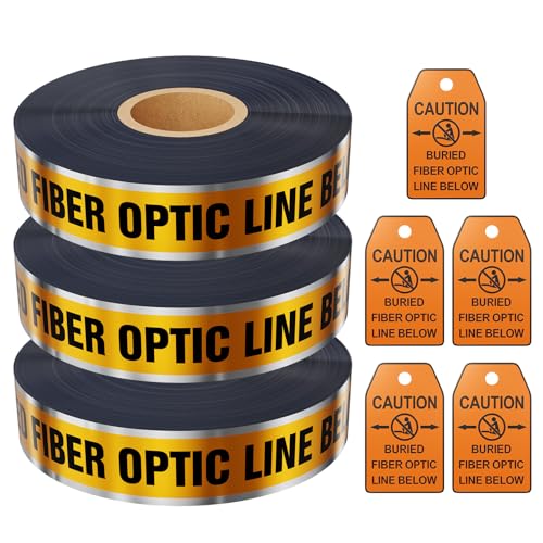 1000 Feet Caution Buried Fiber Optic Line Below Orange/Black Print Safety Tape with Above-Ground Caution Tag, 2 Inch x Foot 5 Mil, Detectable 2-Inch - style: Caution Buried Fiber Optic Line