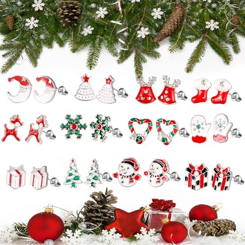 30 Pairs Hypoallergenic Earrings for Girls Sensitive Ears with Stainless Steel Post -Assorted Cute Stud Earrings for Teens Girls Women - style: #6-Christmas